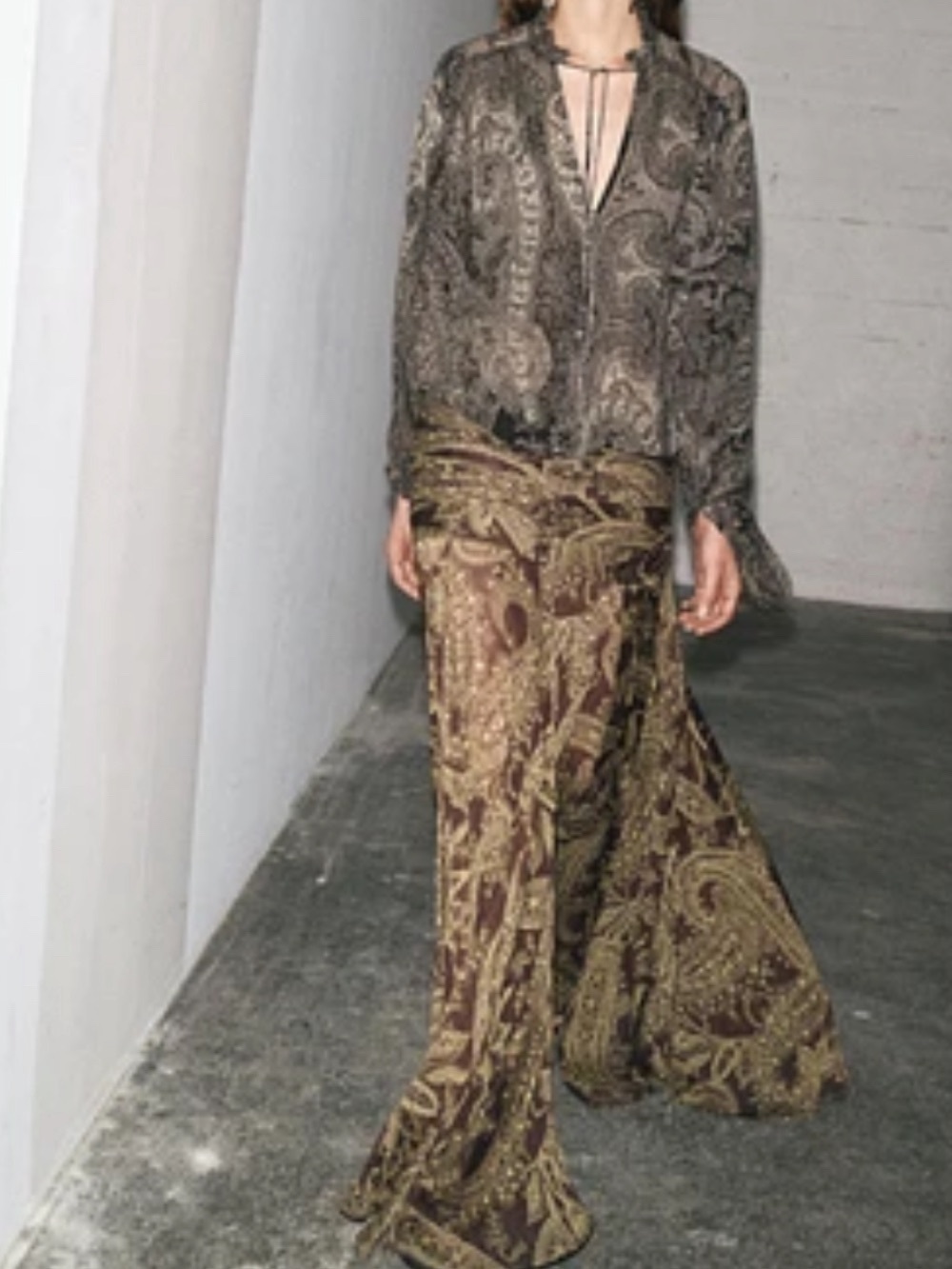 NWT ZARA ZW Collection Brown Paisley Printed Maxi Skirt Floral Boho Medium